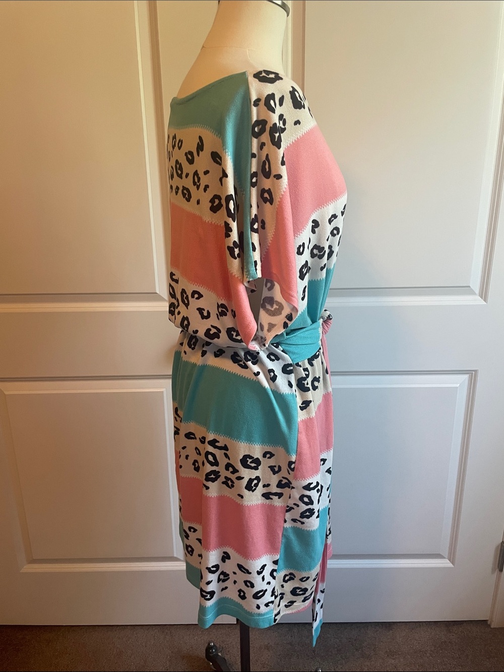 ODDI Striped Pink & Teal Leopard Print Belted Dress Size 3X - Picture 3 of 7